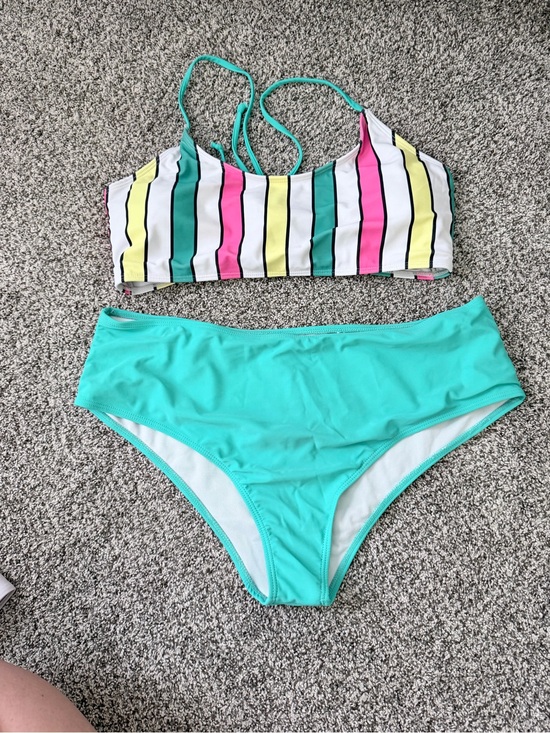 Other - Striped Multi-Color Bikini Top with Aqua Bottoms
